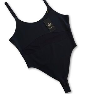 House of Desire Mesh-Waist Bodysuit | Black | 3X/4X